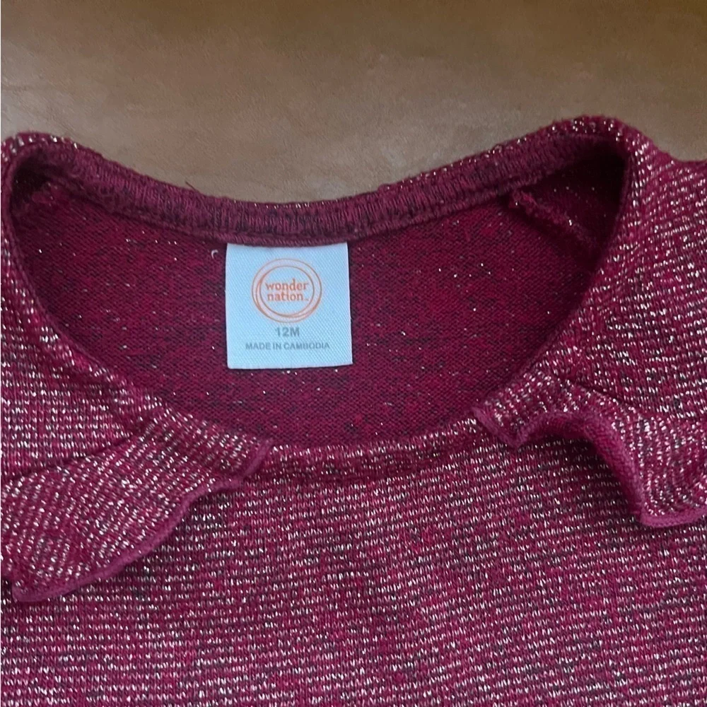 Wonder Nation Infant Baby Girl 12M Burgundy Maroon S Sparkle Metallic Dress